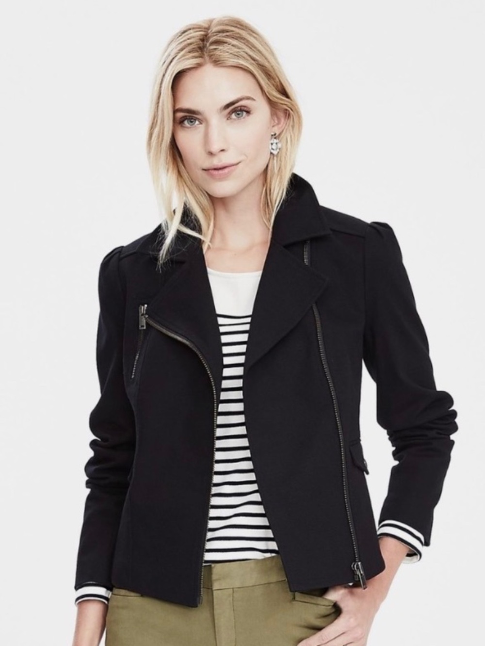Banana Republic Black Puff Sleeve Moto Jacket